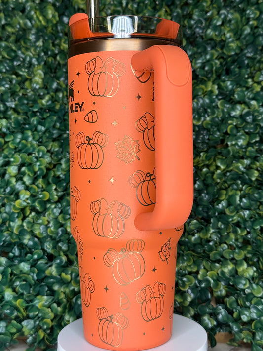 Once Upon a Pumpkin | Mickey & Minnie Pumpkin Ears Engraved Tumbler - Stanley IceFlow 30oz Flip Straw