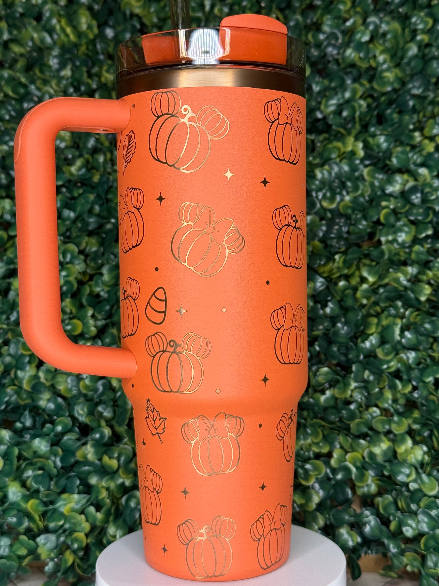 Once Upon a Pumpkin | Mickey & Minnie Pumpkin Ears Engraved Tumbler - Stanley IceFlow 30oz Flip Straw
