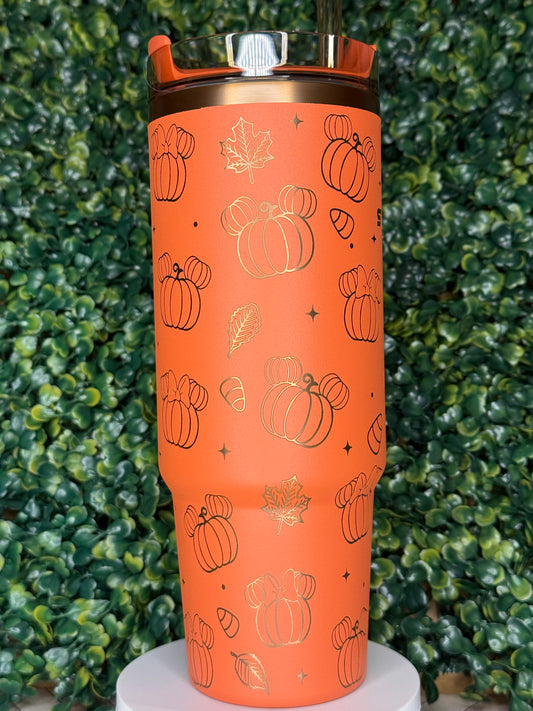 Once Upon a Pumpkin | Mickey & Minnie Pumpkin Ears Engraved Tumbler - Stanley Quencher 30/40oz