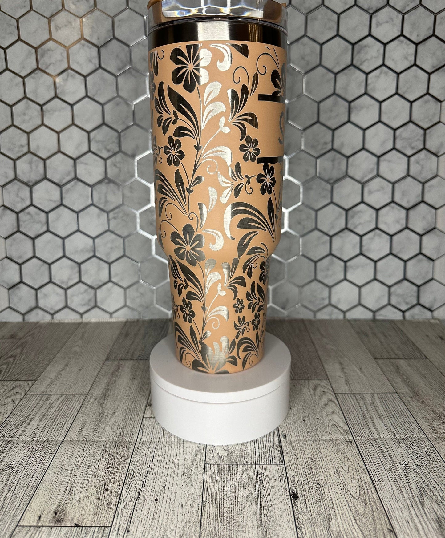 Personalized Floral Engraved Tumbler with Name - Stanley IceFlow 30oz Flip Straw