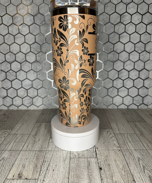 Personalized Floral Engraved Tumbler with Name - Stanley IceFlow 30oz Flip Straw