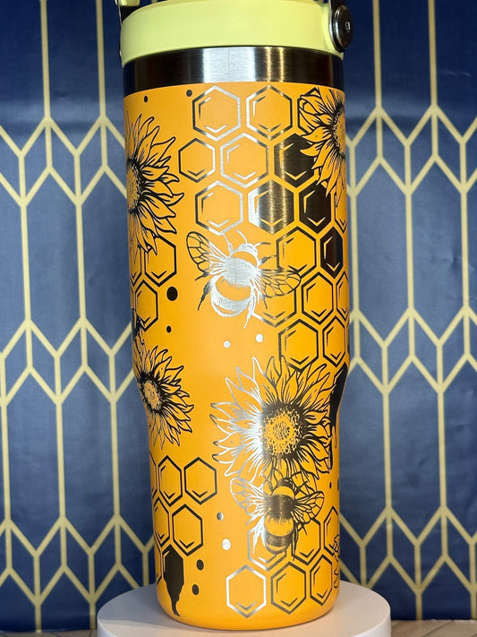 Vaso artesanal con diseño de abeja y panal - Stanley Quencher de 30/40 oz