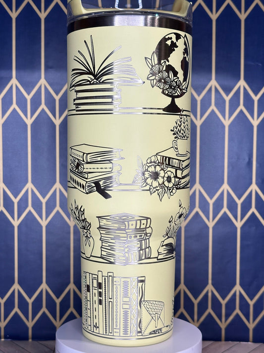 El sueño del amante de los libros | Estanterías de libros, flores y globos terráqueos - Stanley Quencher 30/40 oz