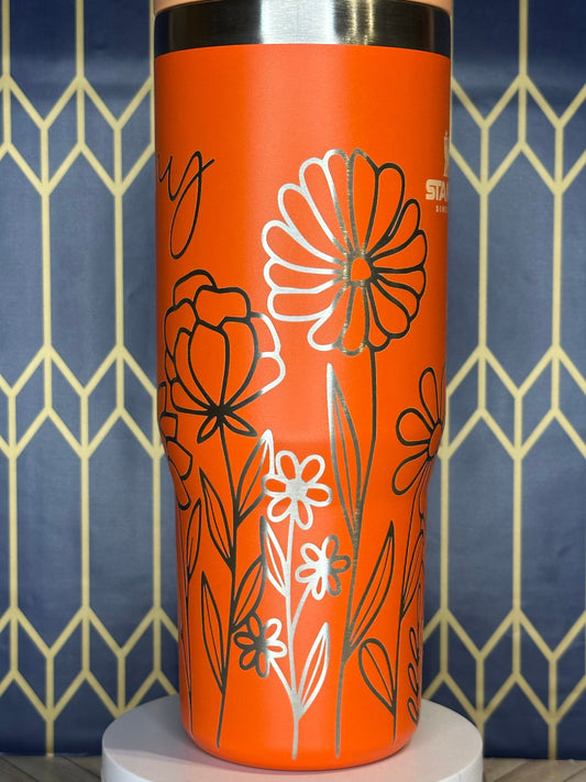 Vaso floral personalizado con nombre - Stanley Quencher 30/40 oz