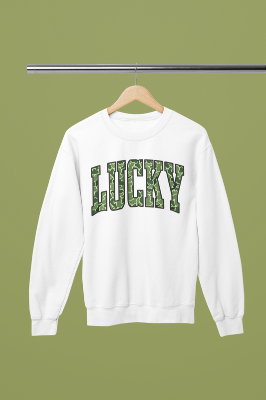 Lucky Camo Letter Graphic Apparel