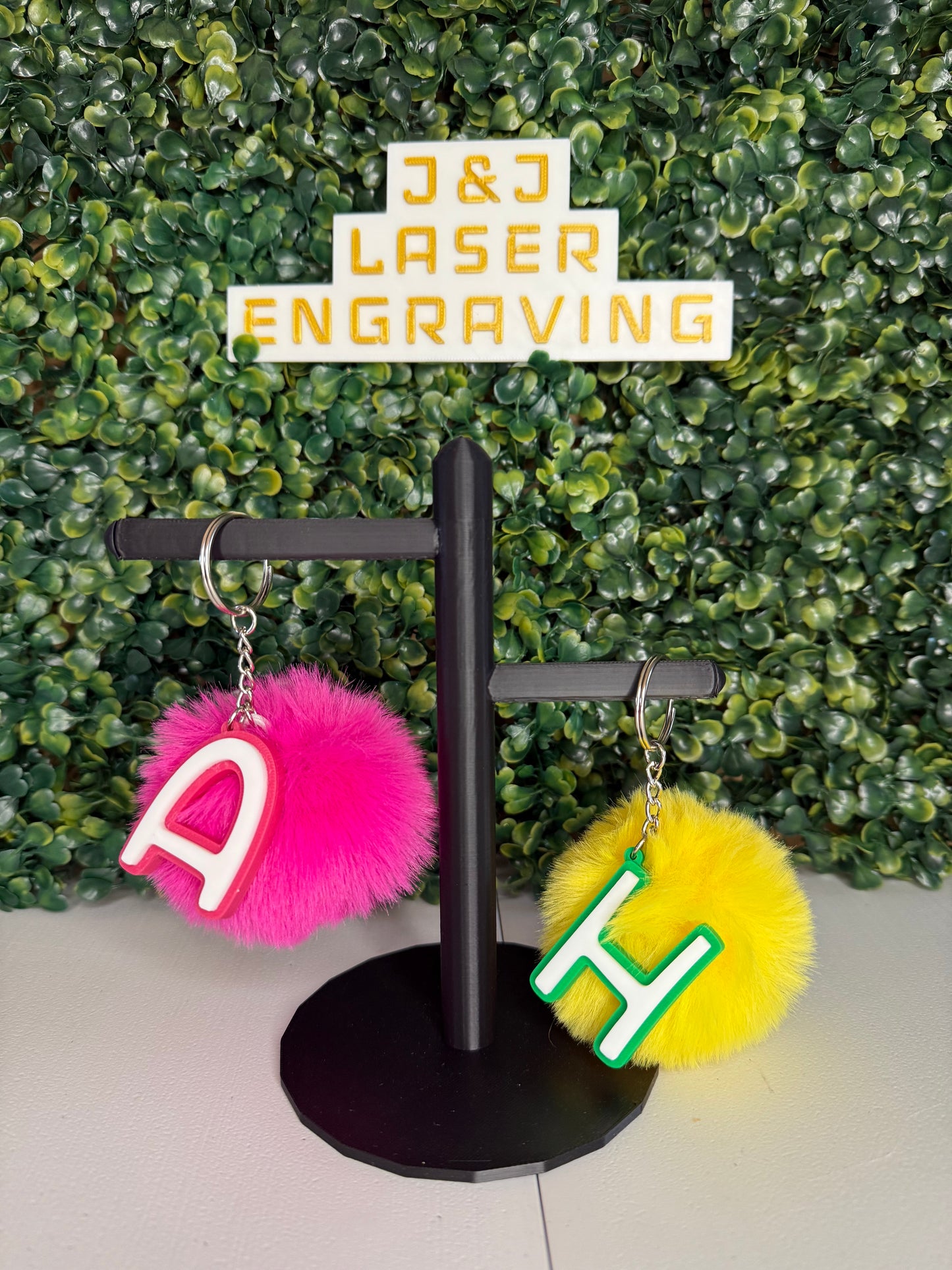 Personalized Letter Keychain with Pom Pom