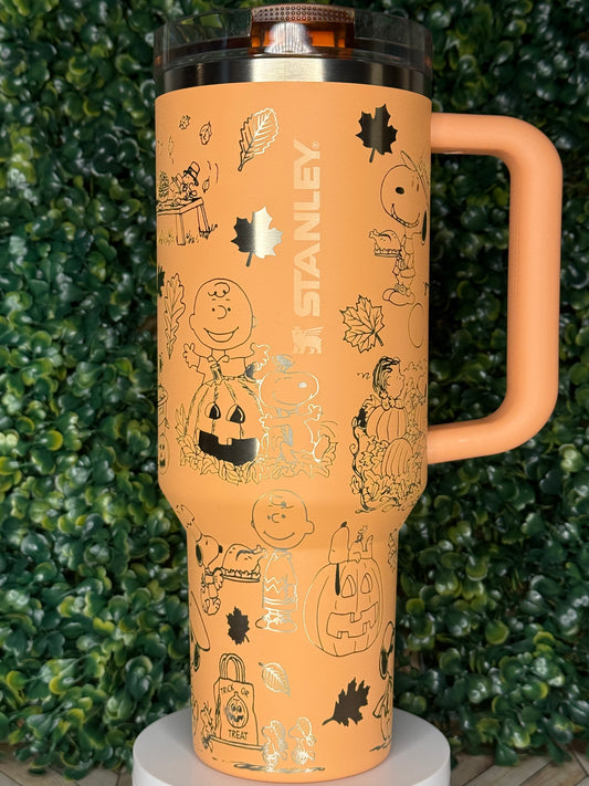 Pumpkin Pie & Peanuts Vibes Engraved Tumbler - Stanley IceFlow 30oz Flip Straw