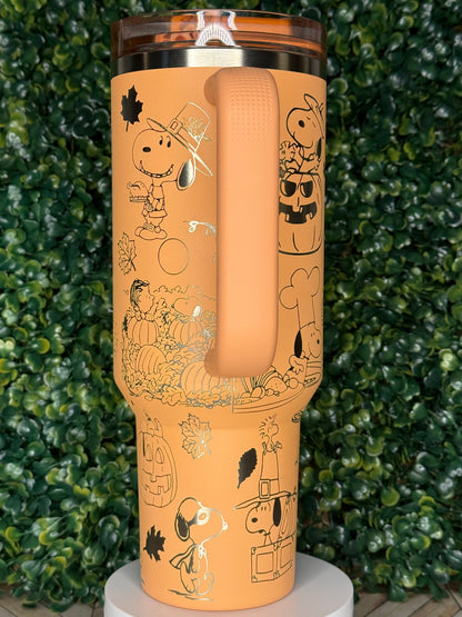 Pumpkin Pie & Peanuts Vibes Engraved Tumbler - Stanley Quencher 30/40oz