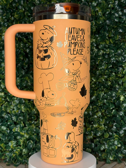 Pumpkin Pie & Peanuts Vibes Engraved Tumbler - Stanley Quencher 30/40oz