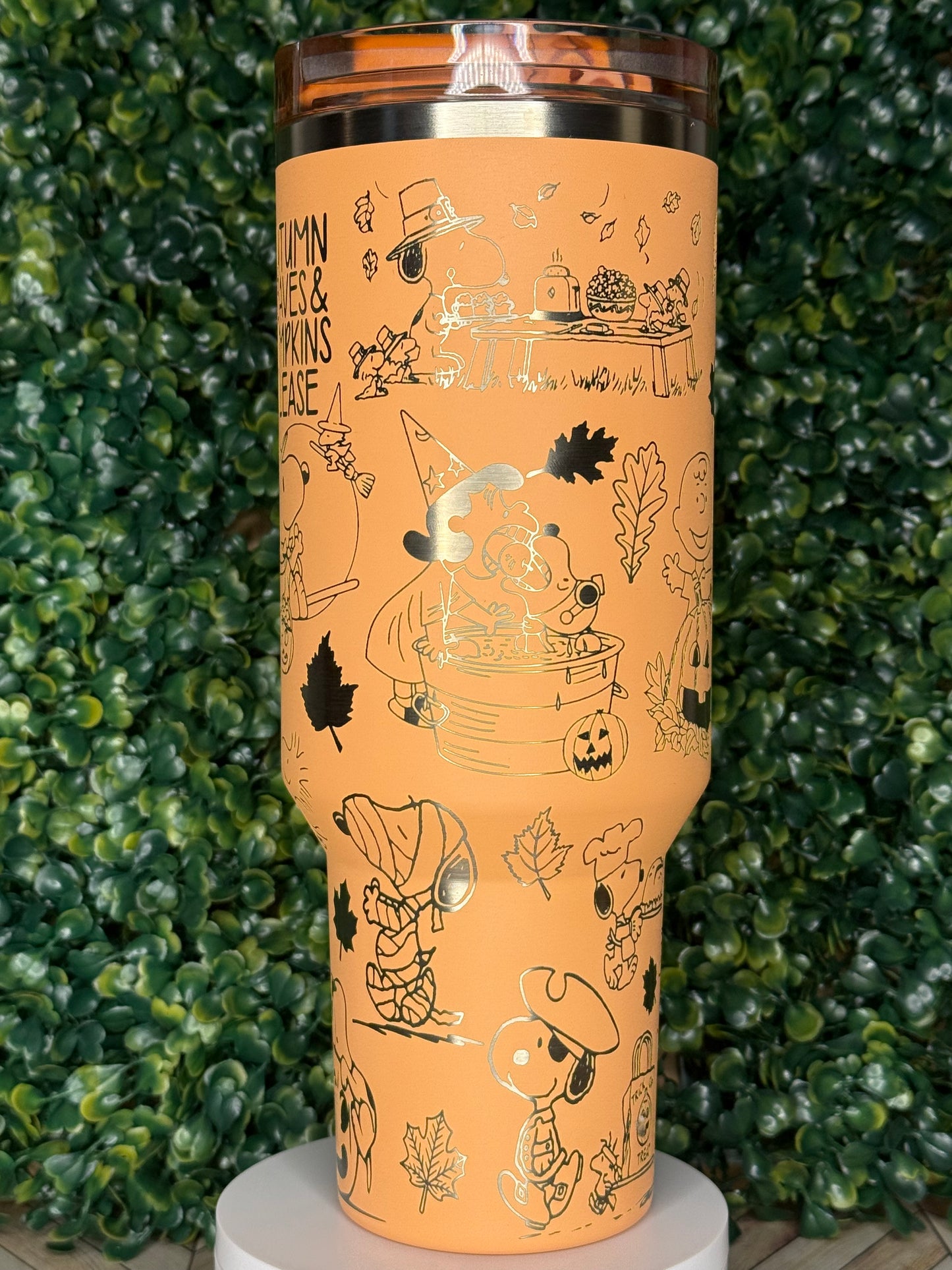 Pumpkin Pie & Peanuts Vibes Engraved Tumbler - Stanley Quencher 30/40oz