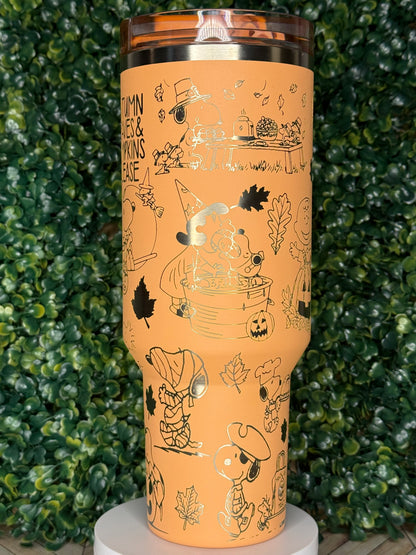 Pumpkin Pie & Peanuts Vibes Engraved Tumbler - Stanley Quencher 30/40oz