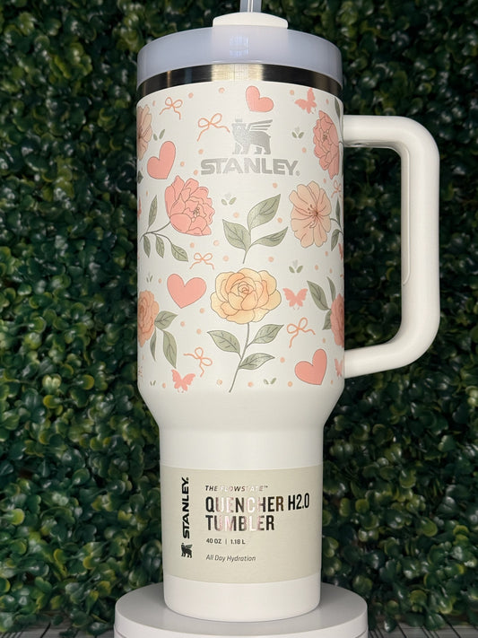 Pink Bow Botanica UV DTF Printed Tumbler - Stanley Quencher 30/40oz