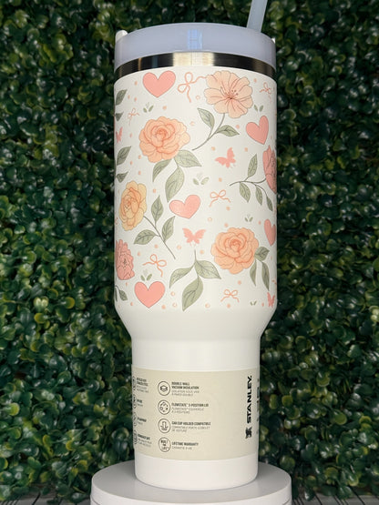 Pink Bow Botanica UV DTF Printed Tumbler - Stanley Quencher 30/40oz