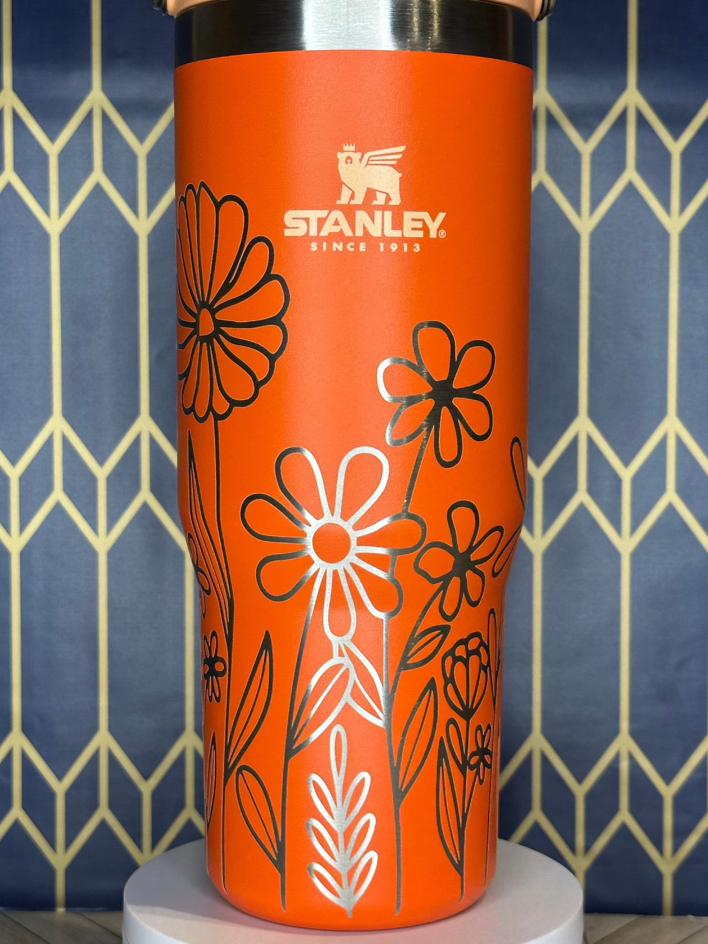 Personalized Floral Tumbler with Name - Stanley IceFlow 30oz Flip Straw