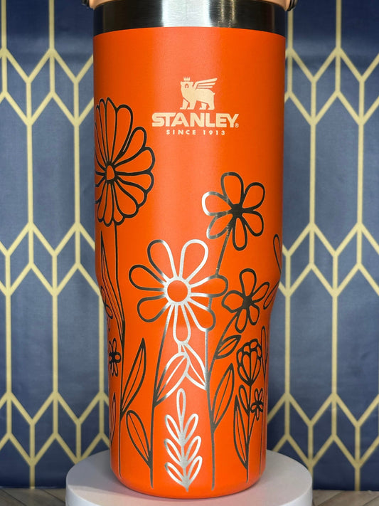 Personalized Floral Tumbler with Name - Stanley IceFlow 30oz Flip Straw
