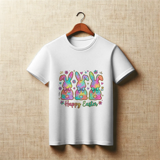 Colorful Trio Bunny Happy Easter Graphic Apparel