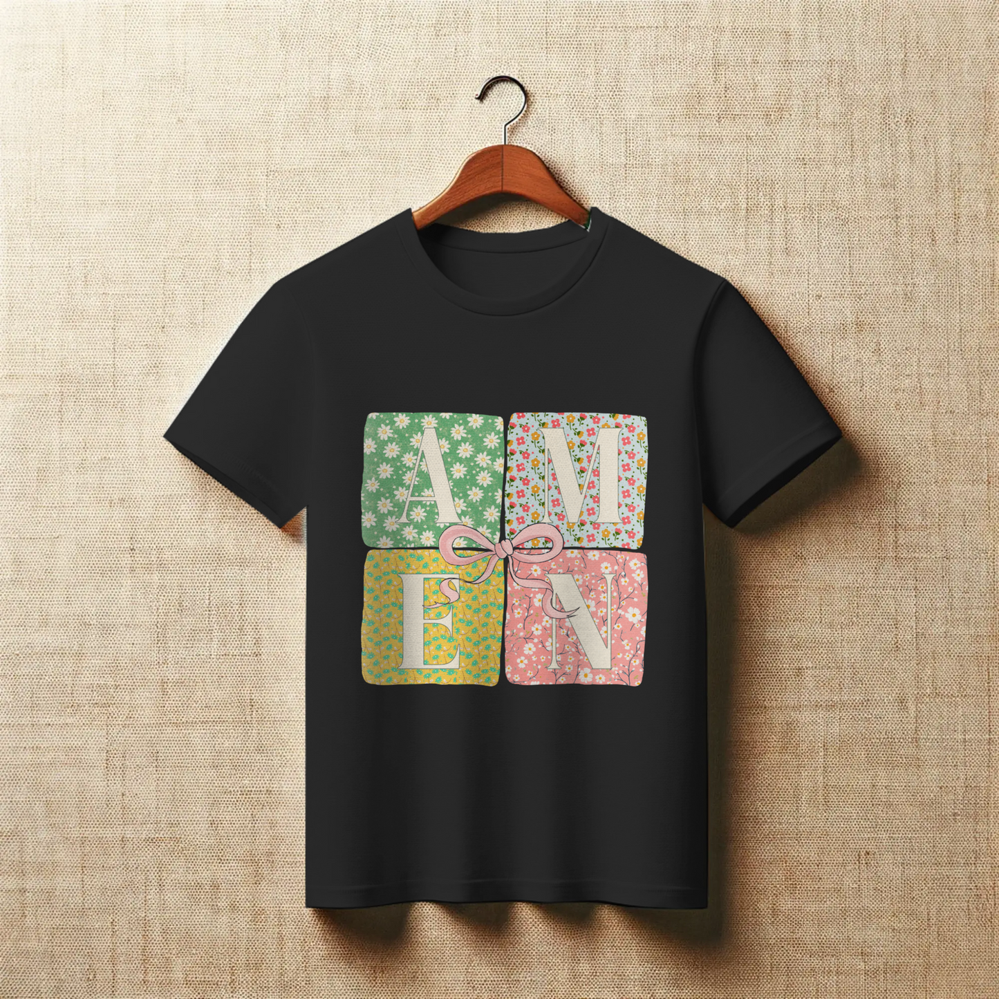 Floral Patchwork AMEN Graphic Christian Easter Apparel