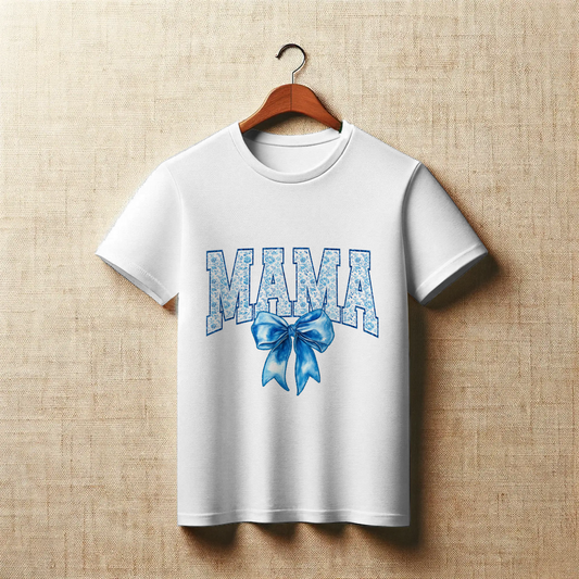 Blue Coquette MAMA Bow Graphic Apparel