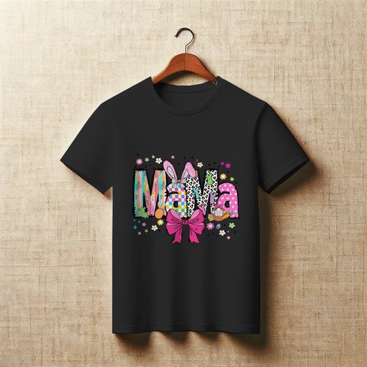 Coquette Easter MAMA Patchwork Bow Graphic Apparel