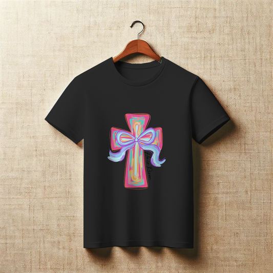 Pastel Faith Cross Bow Graphic Christian Easter Apparel