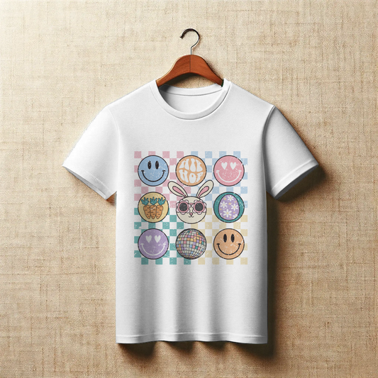 Retro Pastel Easter Icons Checkerboard Graphic Apparel