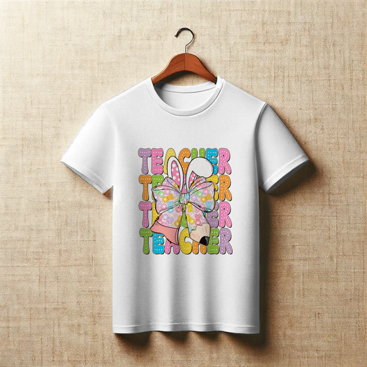 Retro Teacher Easter Bunny Graphic Apparel