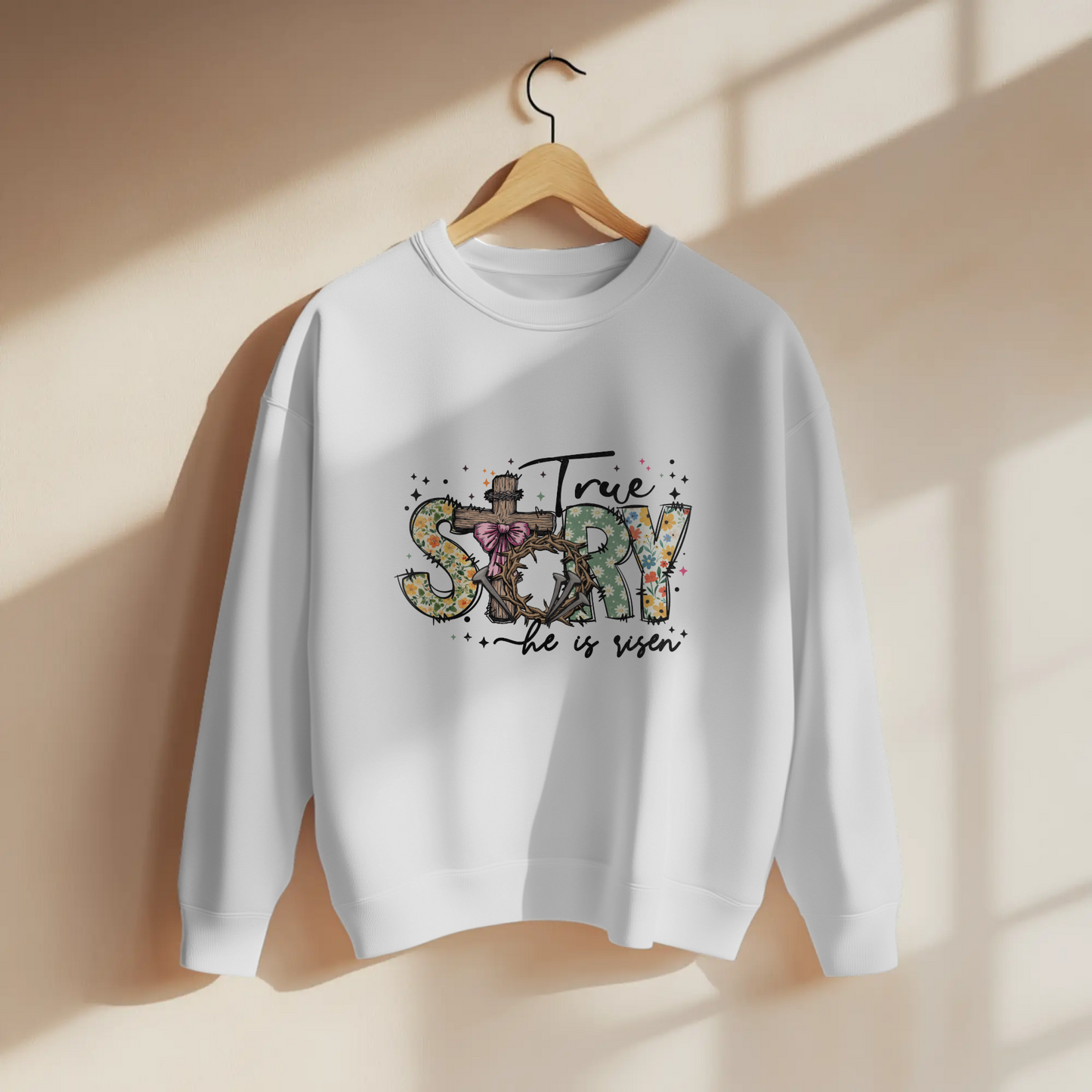 True Story He Is Risen Cross Graphic Christian Easter Apparel