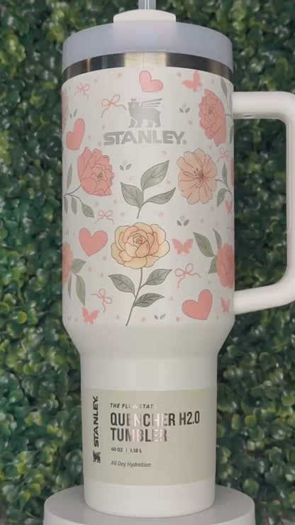 Pink Bow Botanica UV DTF Printed Tumbler - Stanley Quencher 30/40oz