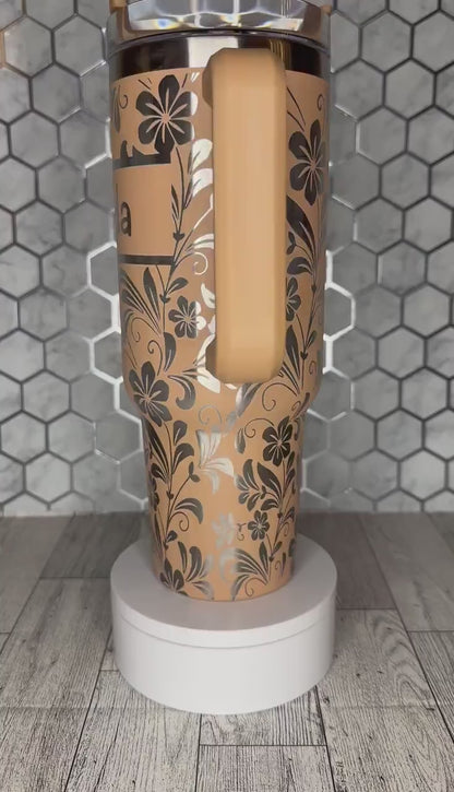Personalized Floral Engraved Tumbler with Name -  Stanley Quencher 30/40oz