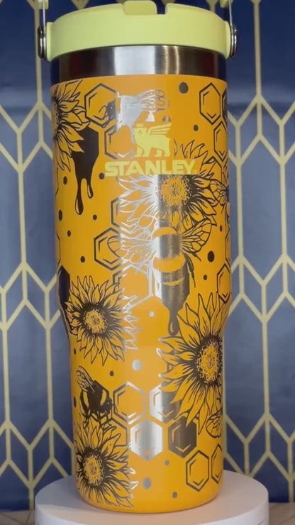 Handcrafted Bee & Honeycomb Tumbler - Stanley Quencher 30/40oz