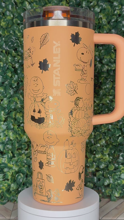 Pumpkin Pie & Peanuts Vibes Engraved Tumbler - Stanley Quencher 30/40oz