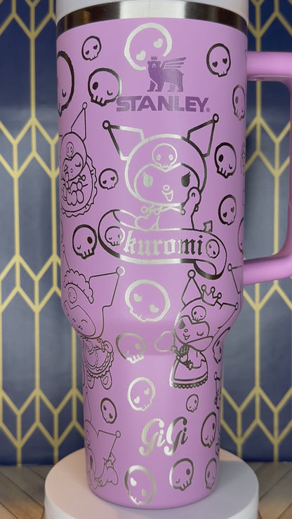 Kuromi Mischievous Bunny Engraved Tumbler - Kawaii Gothic Bunny - Stanley Quencher 30/40oz