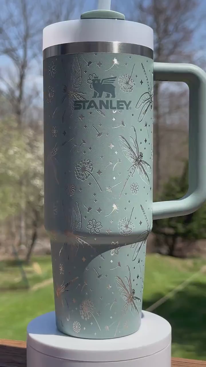 Dragonfly and Dandelion Engraved Tumbler - Stanley Quencher 30
