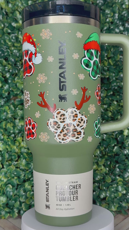 Holiday Paw Prints UV DTF Tumbler - Stanley Quencher 30/40oz