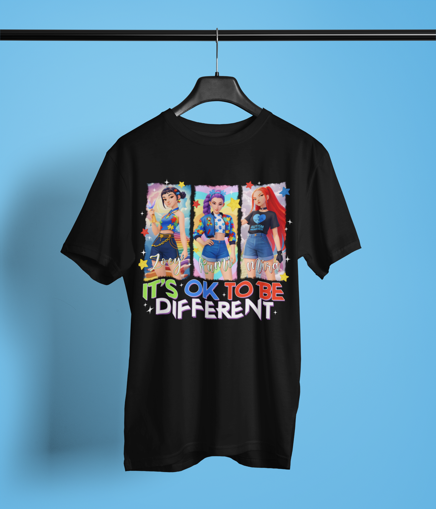 Anime Girl Squad Autism Awareness Apparel – It’s OK to Be Different Empowerment Design